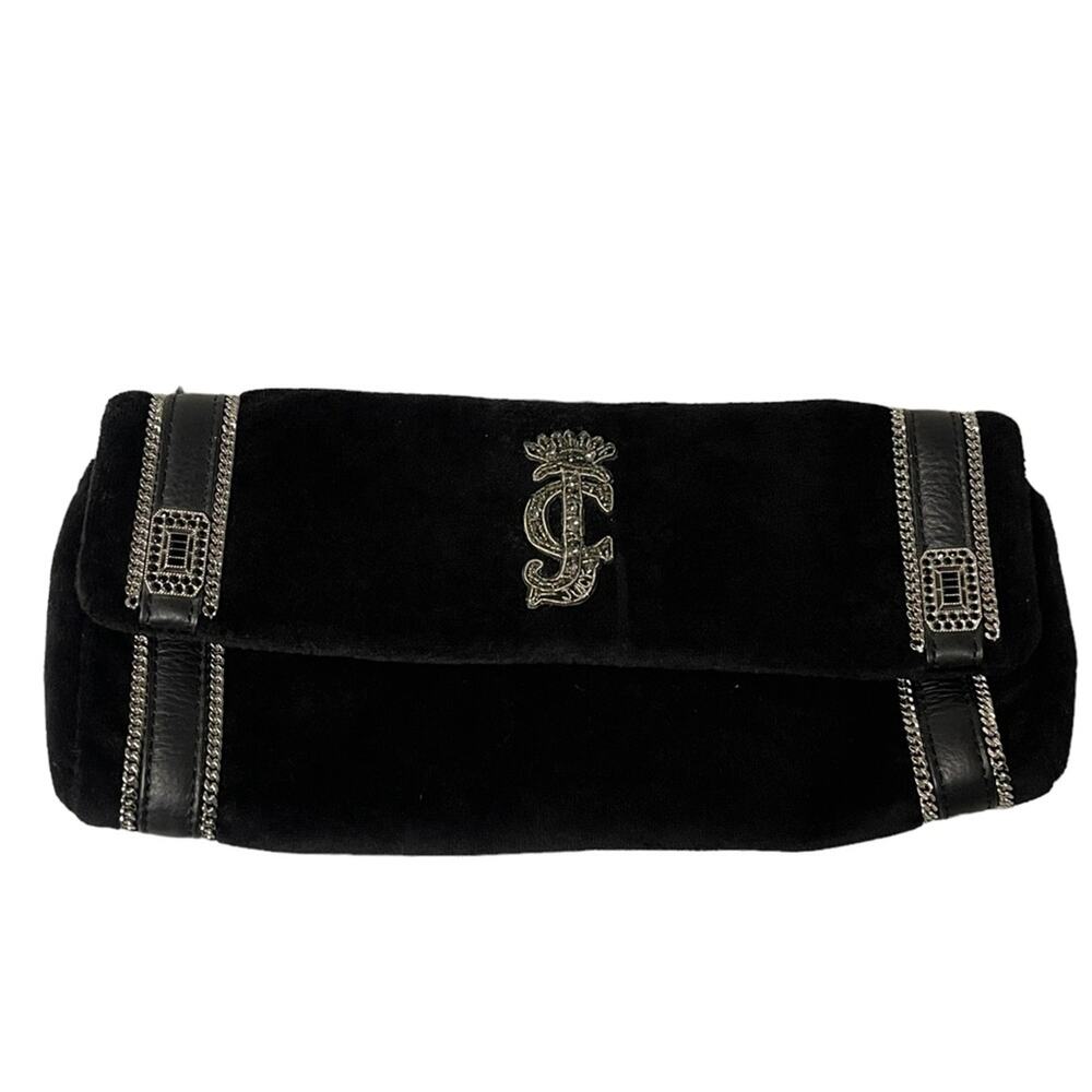 JUICY COUTURE SUZE CHAIN VELOUR NAVY BLUE CLUTCH RINESTONE.